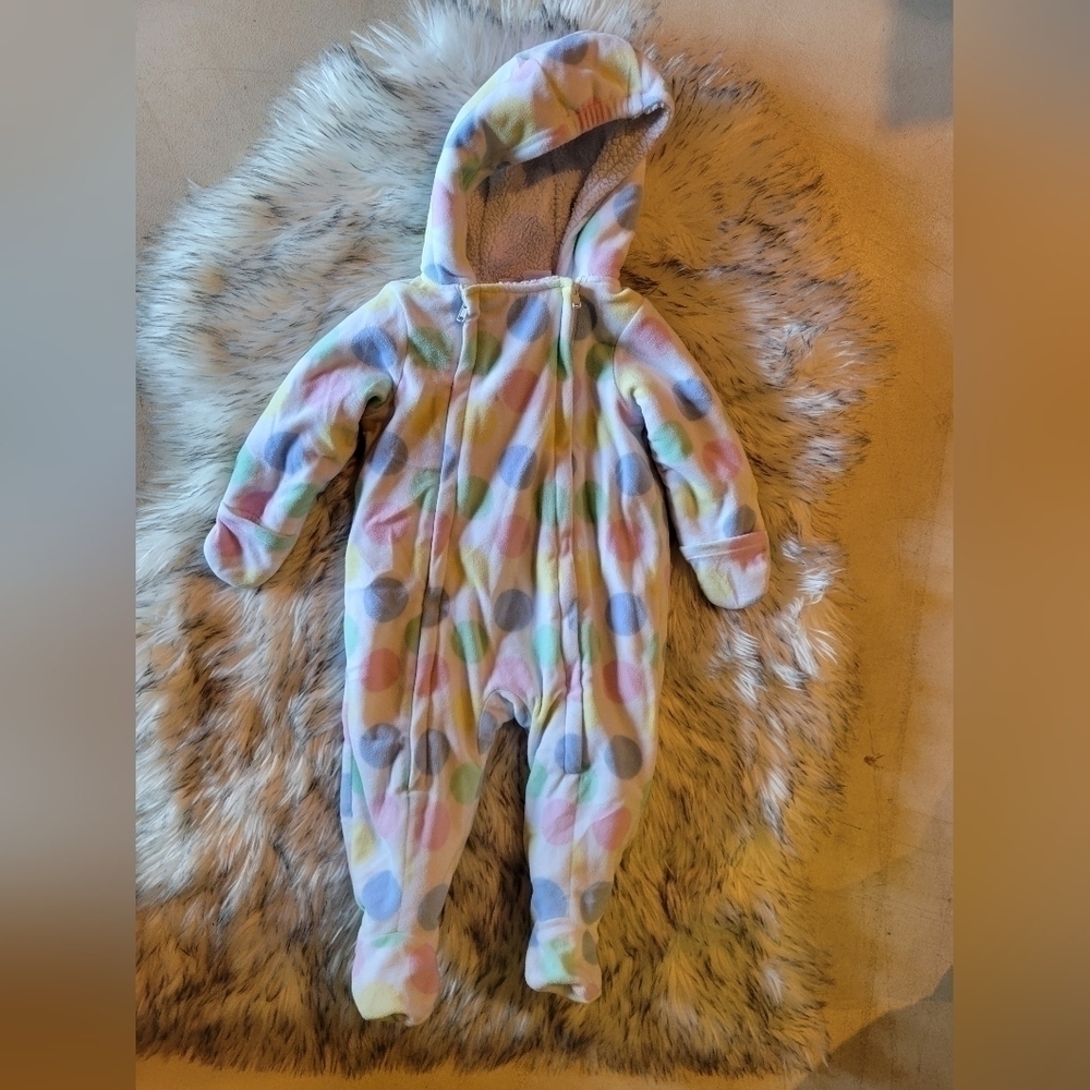 Cuddle Bear white w/ multicolor polka dots infant hooded bunting snowsui…